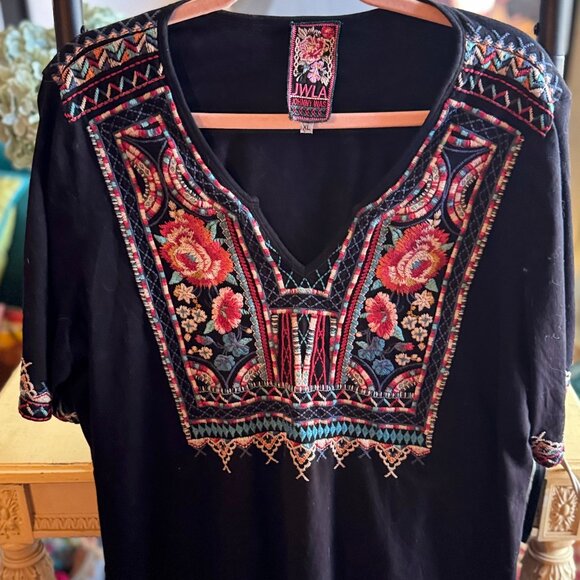 Johnny Was Tops - Johnny Was Black Embroidered Tunic Top